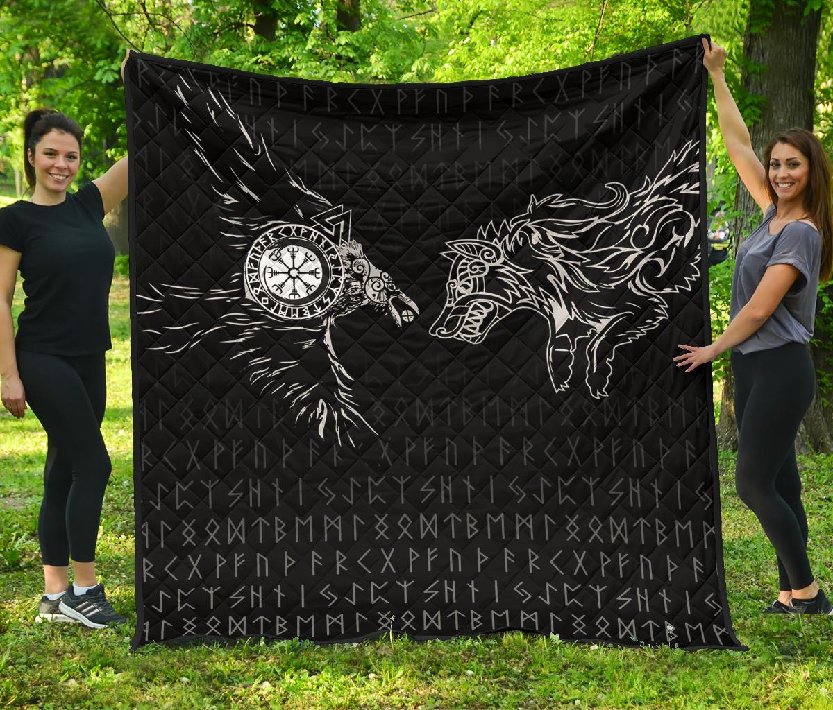 Viking Premium Quilt - Raven and Wolf Special Tattoo RLT12 - Wonder Print Shop