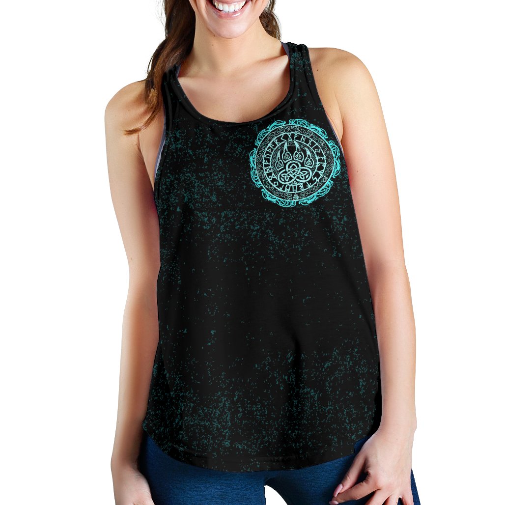 Viking Women's Racerback Tank - Viking Bear Claws Cyan Tattoo RLT12 - Wonder Print Shop