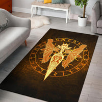 Viking Area Rug Gold Spear Of The God Odin Gungnir and Two Gold Ravens RLT12 - Wonder Print Shop