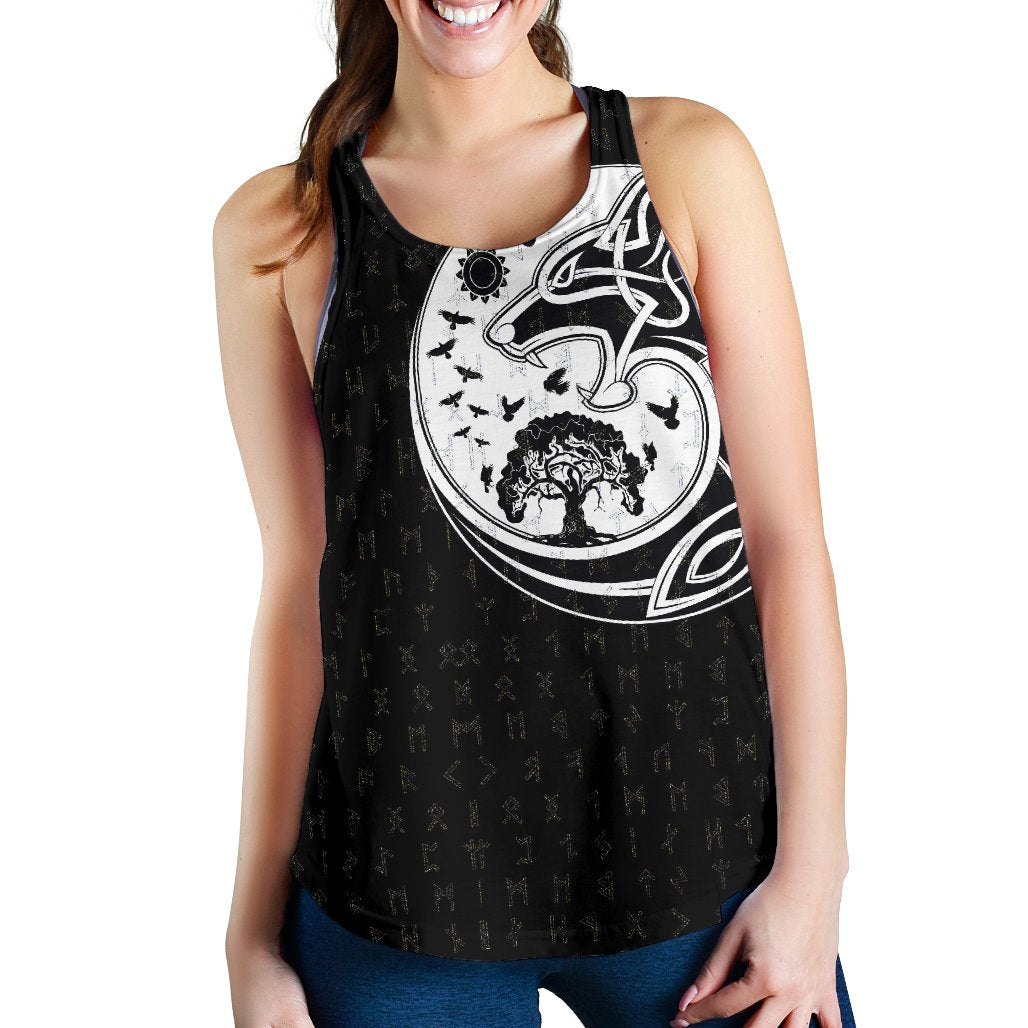 Viking Women's Racerback Tank, Skoll and Hati Rune Tattoo RLT12 - Wonder Print Shop