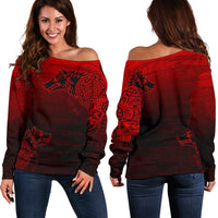 Viking Women's Off Shoulder Sweater, Skoll and Hati RLT12 - Wonder Print Shop