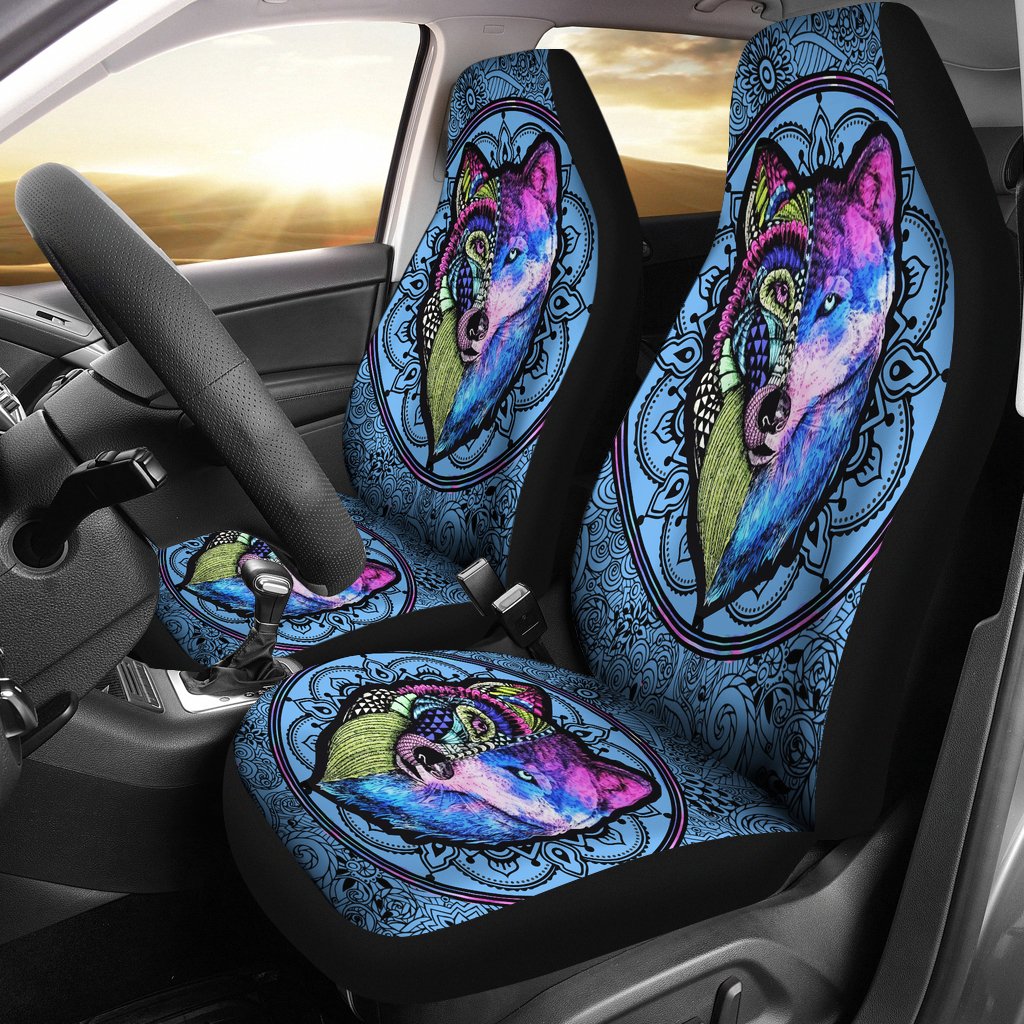2 Faces Wolves Native American Pride Car Seat Covers LT10 - Wonder Print Shop
