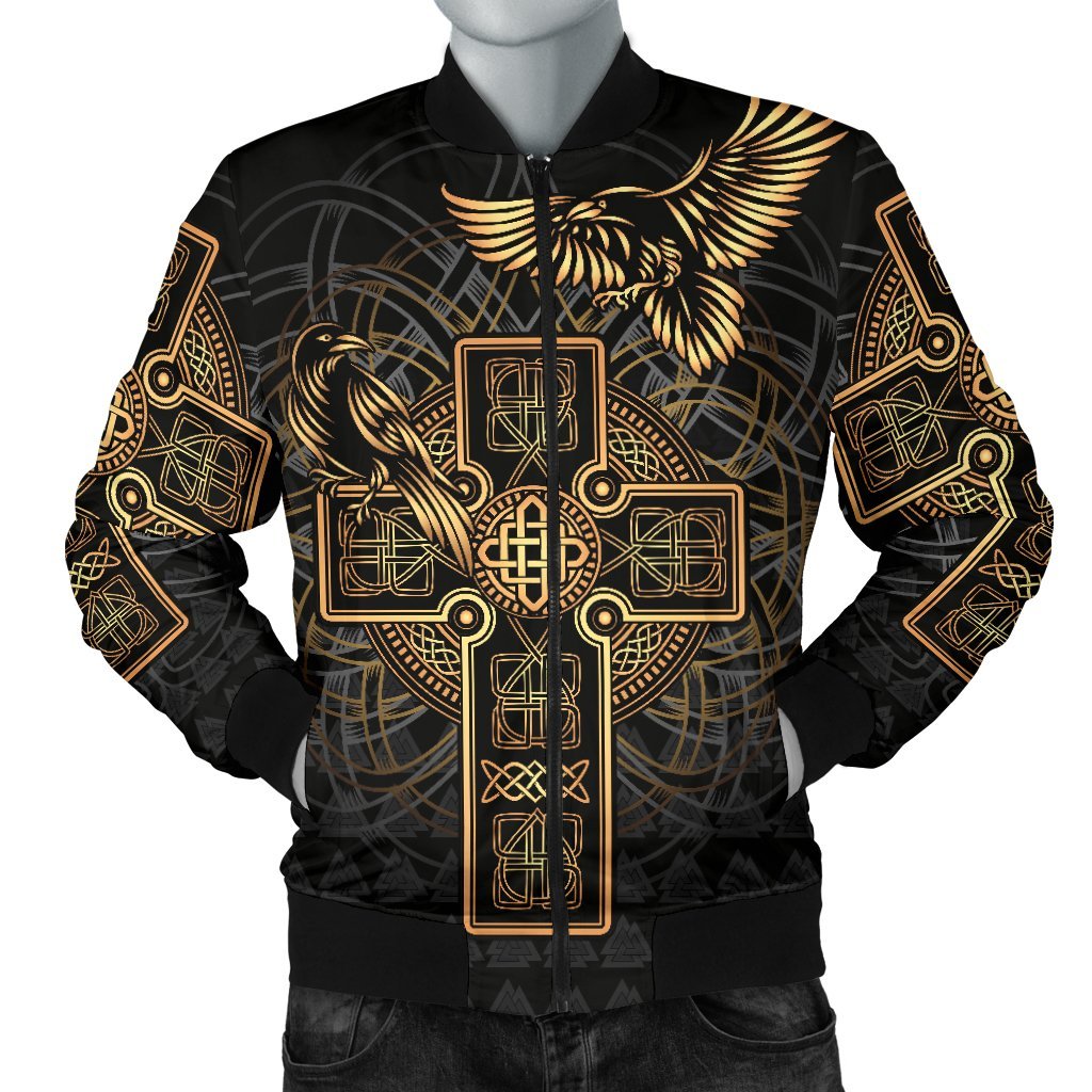 Viking Men's Bomber Jacket - Odin's Celtic Raven Tattoo RLT12 - Wonder Print Shop