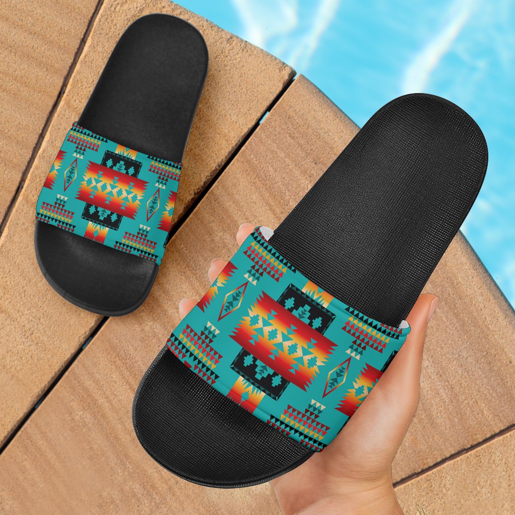 blue-native-tribes-pattern-native-american-slide-sandals