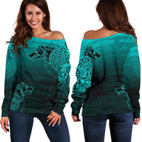 Viking Women's Off Shoulder Sweater, Skoll and Hati RLT12 - Wonder Print Shop