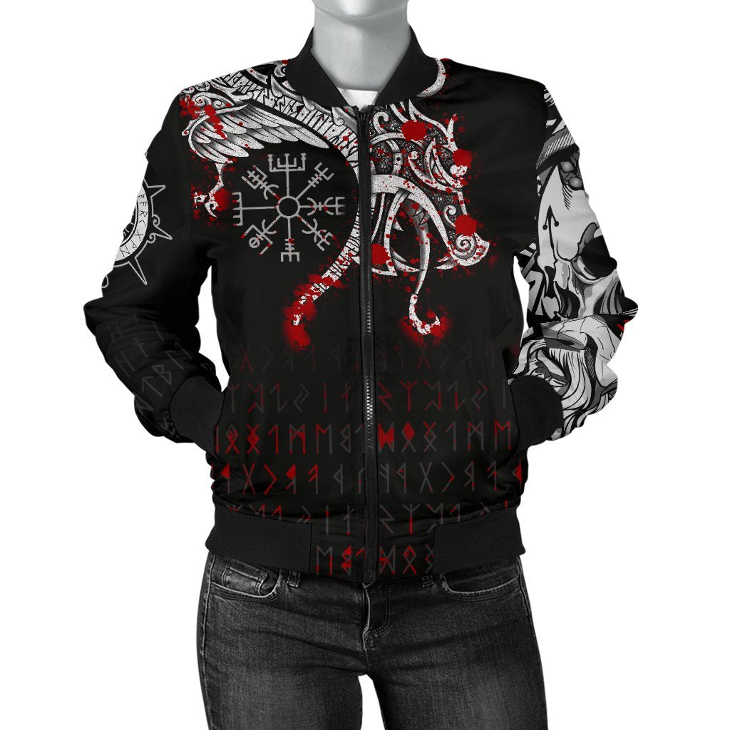Viking Women's Bomber Jacket, Dragon and Vegvisir Blood Tattoo RLT12 - Wonder Print Shop