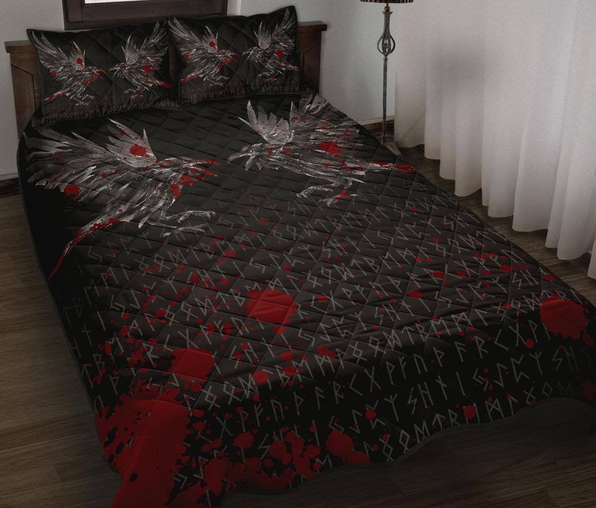 Viking Quilt Bed Set - Odin Huginn and Muninn Rune Blood RLT12 - Wonder Print Shop