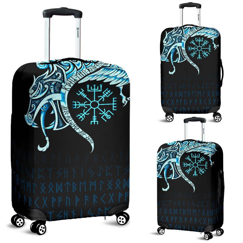 Viking Luggage Covers, Fenrir Raven and Vegvisir Tattoo Cyan RLT12 - Wonder Print Shop