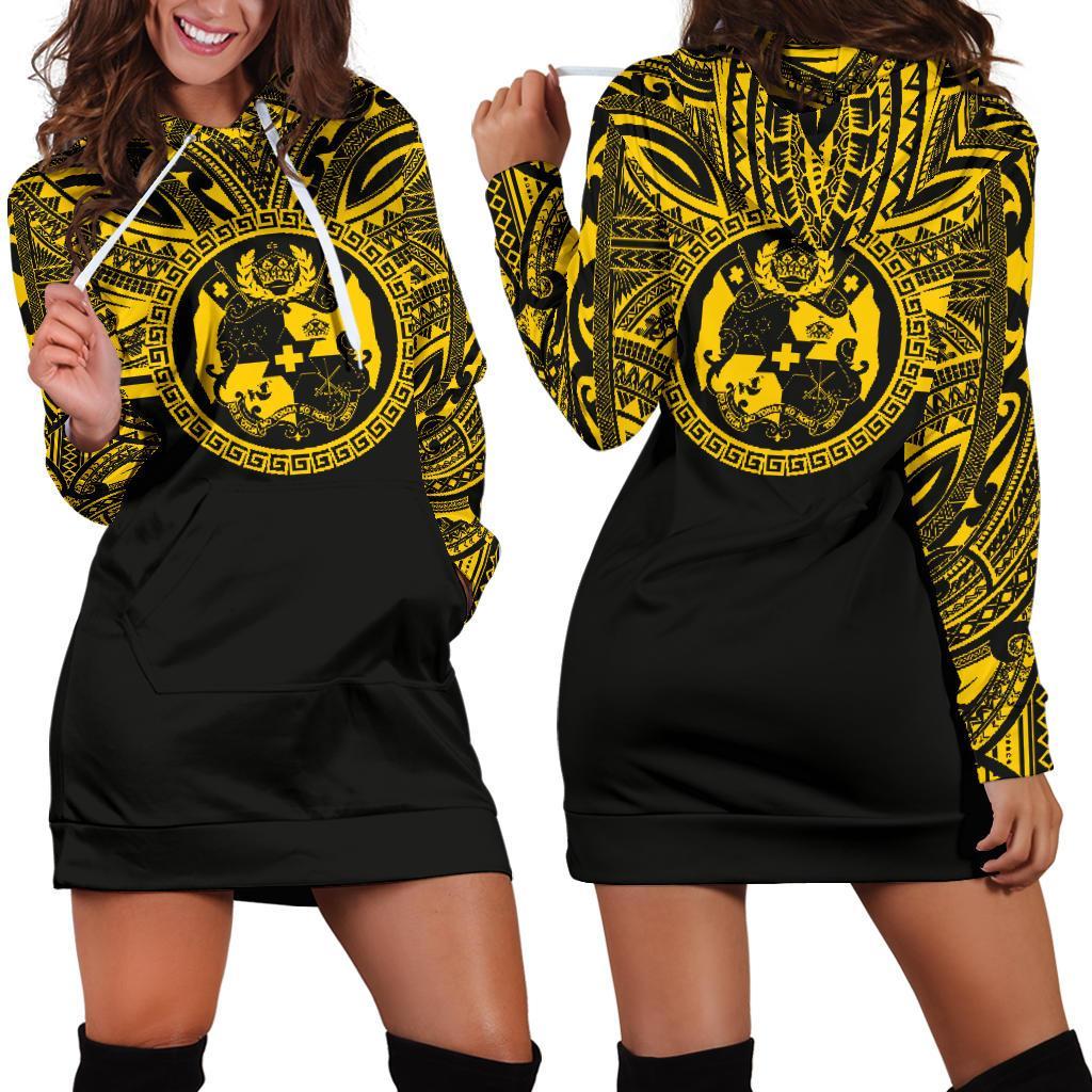 tonga-women-hoodie-dress-tonga-coat-of-arms-polynesian-gold-black