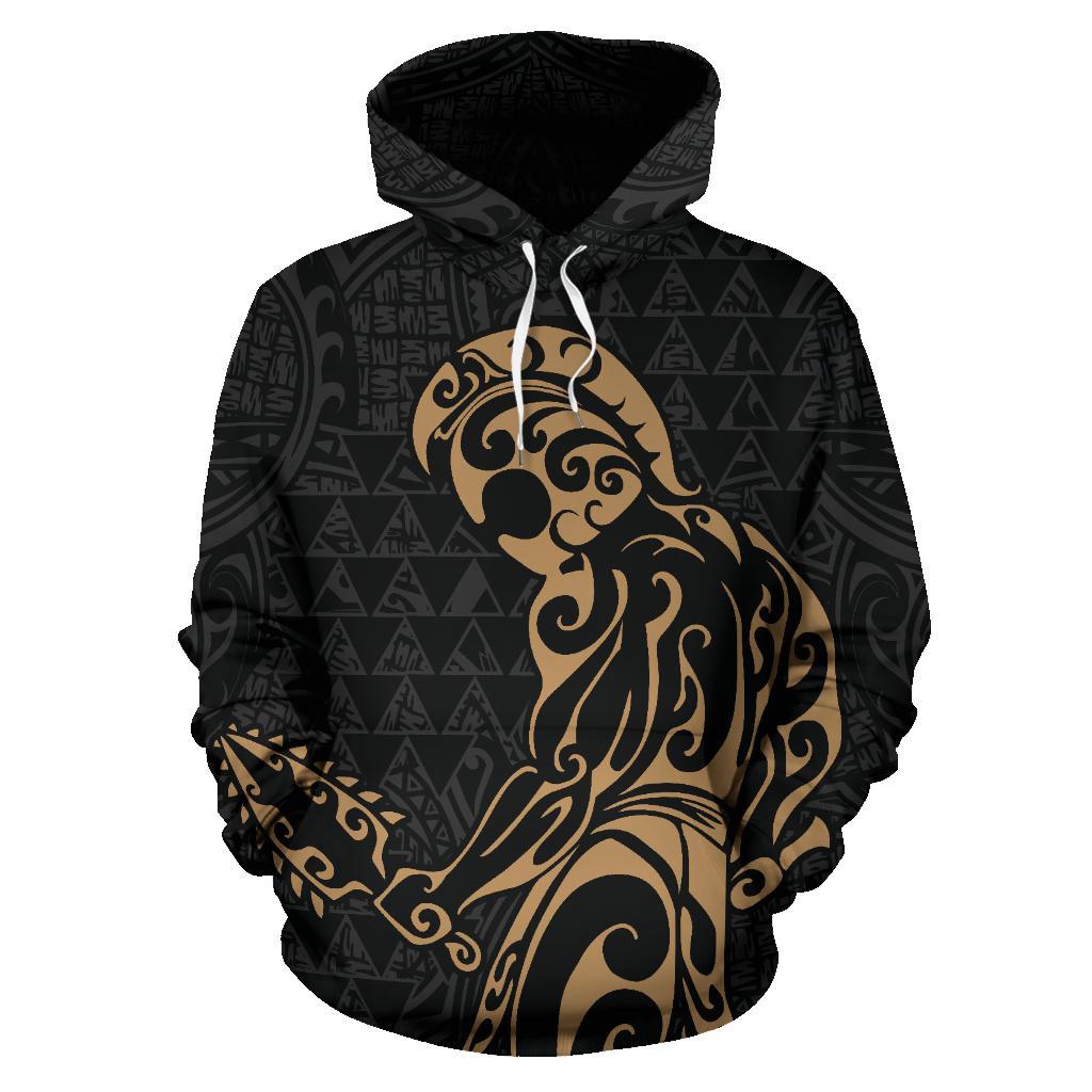 Polynesian Kakau Helmet Weapon Gold - Kanaka Warrior Hoodie - Wonder Print Shop