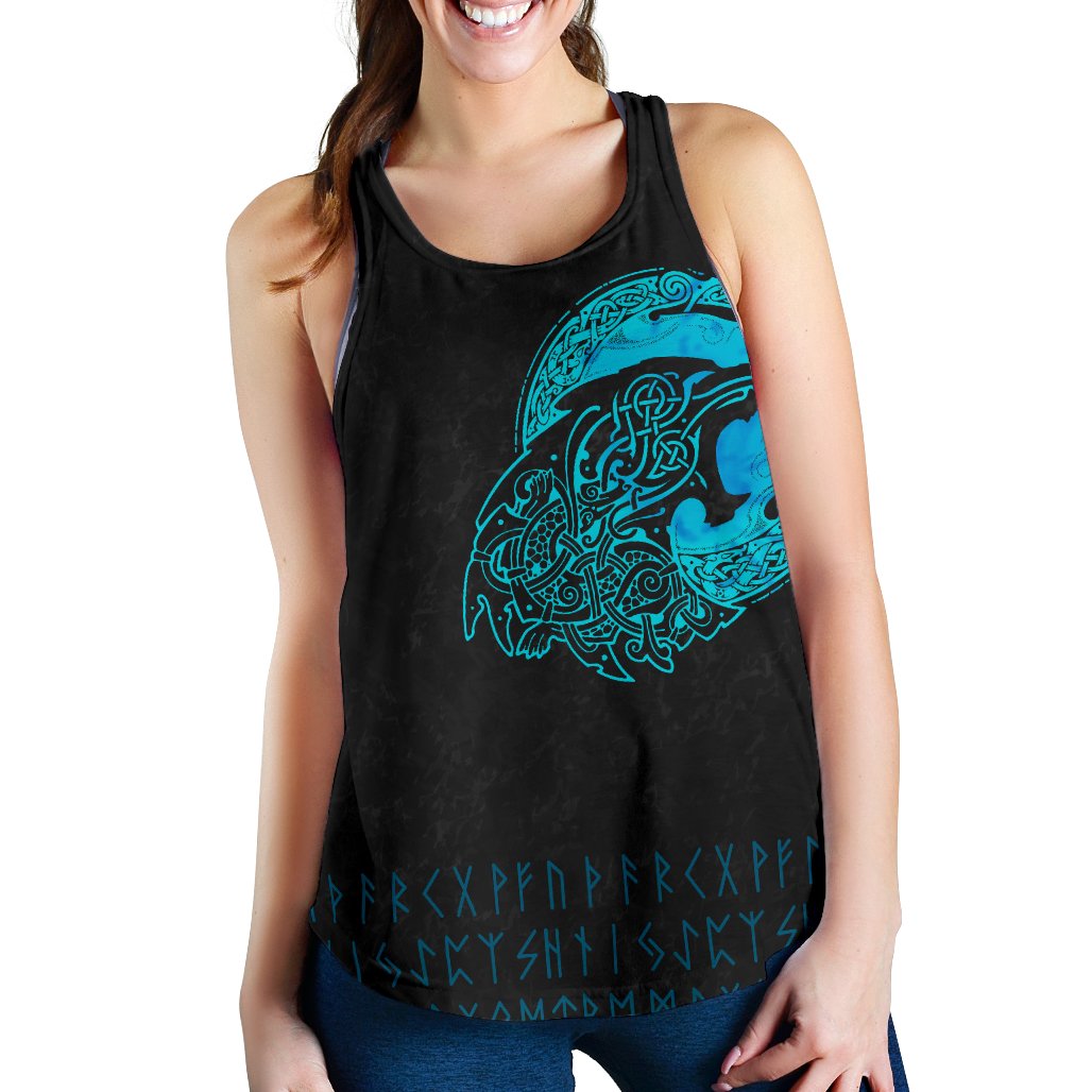 Viking Women's Racerback Tank - Fenrir Wolf Cyan RLT12 - Wonder Print Shop