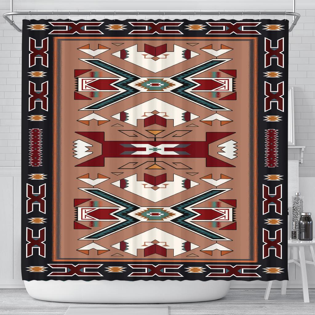 orange-geometric-native-american-shower-curtain