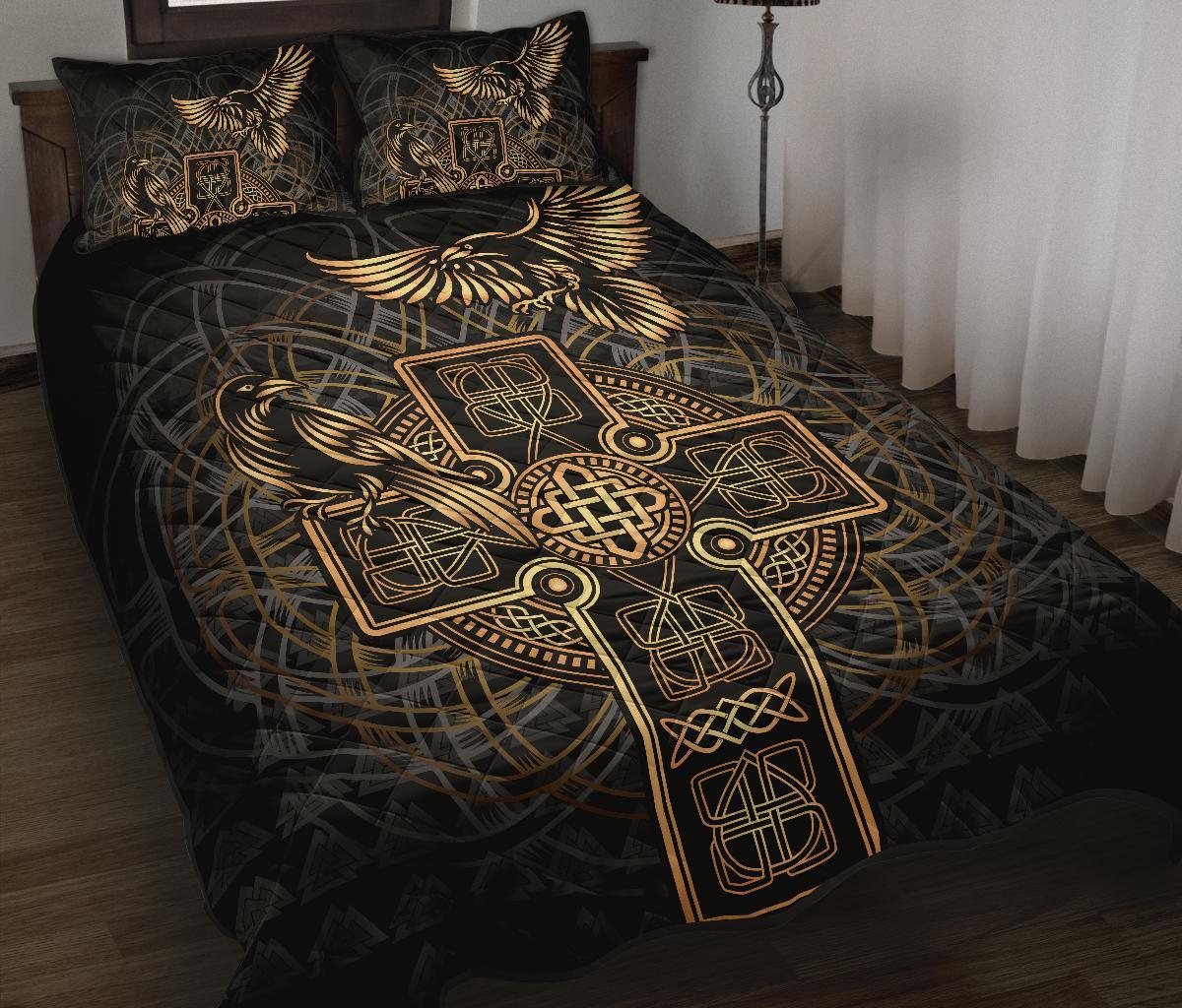 Viking Quilt Bed Set - Odin's Celtic Raven Tattoo RLT12 - Wonder Print Shop
