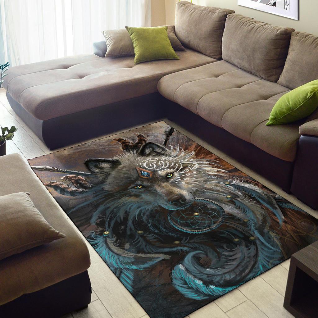 Wolf Warrior Native American Area Rug LT10 - Wonder Print Shop