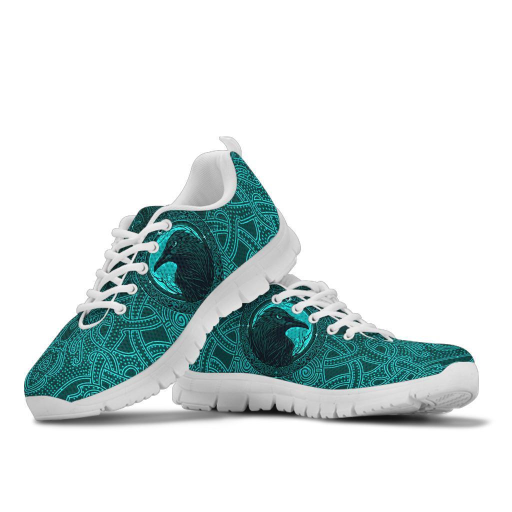 Viking Sneakers, Ethnic Odin Raven Cyan RLT12 - Wonder Print Shop