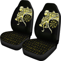 Viking Car Seat Covers, Fenrir Raven and Vegvisir Tattoo Yellow RLT12 - Wonder Print Shop
