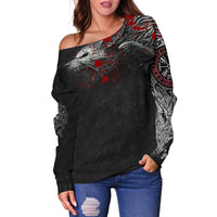 Viking Women's Off Shoulder Sweater, Fenrir Blood RLT12 - Wonder Print Shop