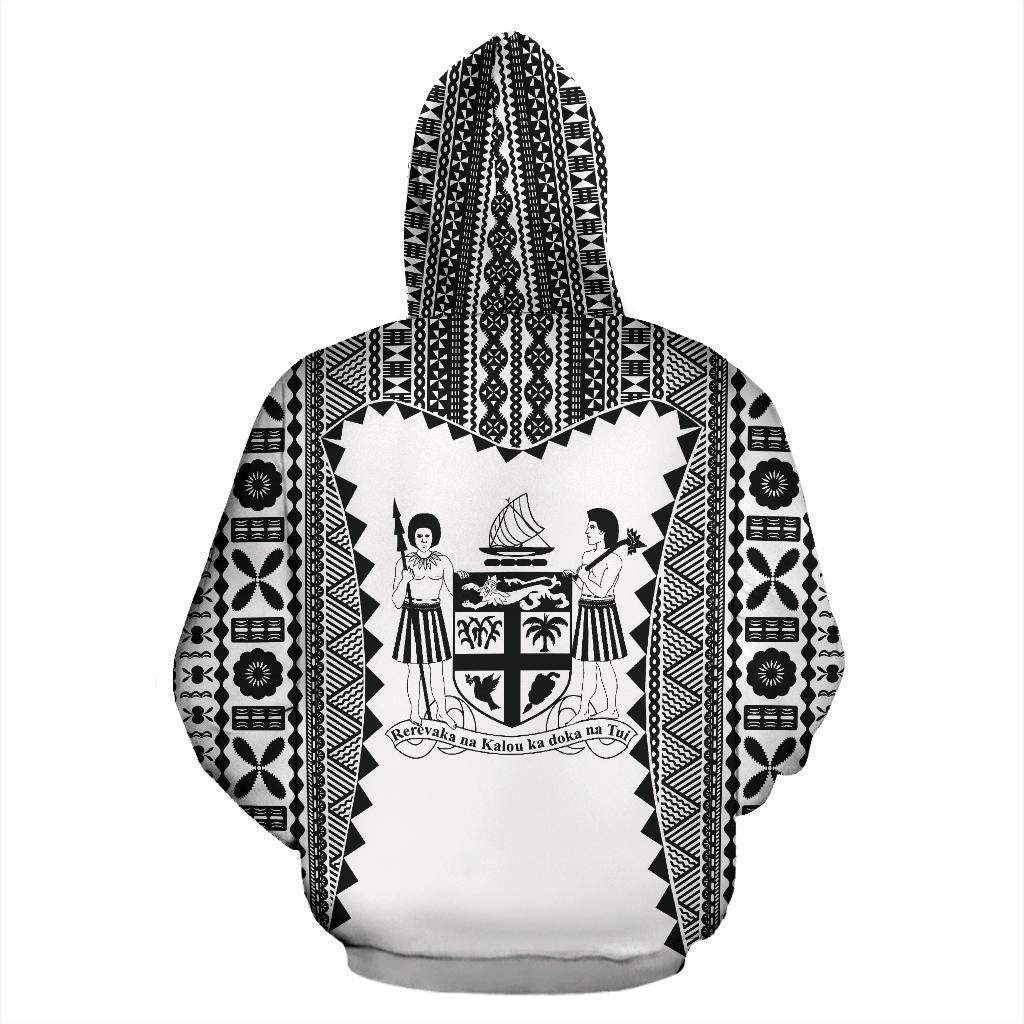 Fiji Tapa Zip Up Hoodie Fiji Coat Of Arms Coconut Tree - Wonder Print Shop