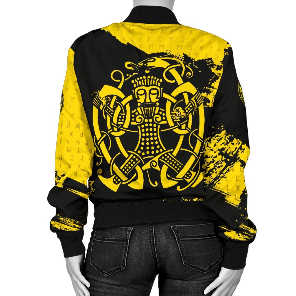 Viking Womens Bomber Jacket, Loki Bound Triskele Rune Gold RLT12 - Wonder Print Shop
