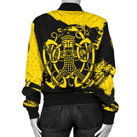 Viking Womens Bomber Jacket, Loki Bound Triskele Rune Gold RLT12 - Wonder Print Shop