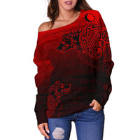 Viking Women's Off Shoulder Sweater, Skoll and Hati RLT12 - Wonder Print Shop