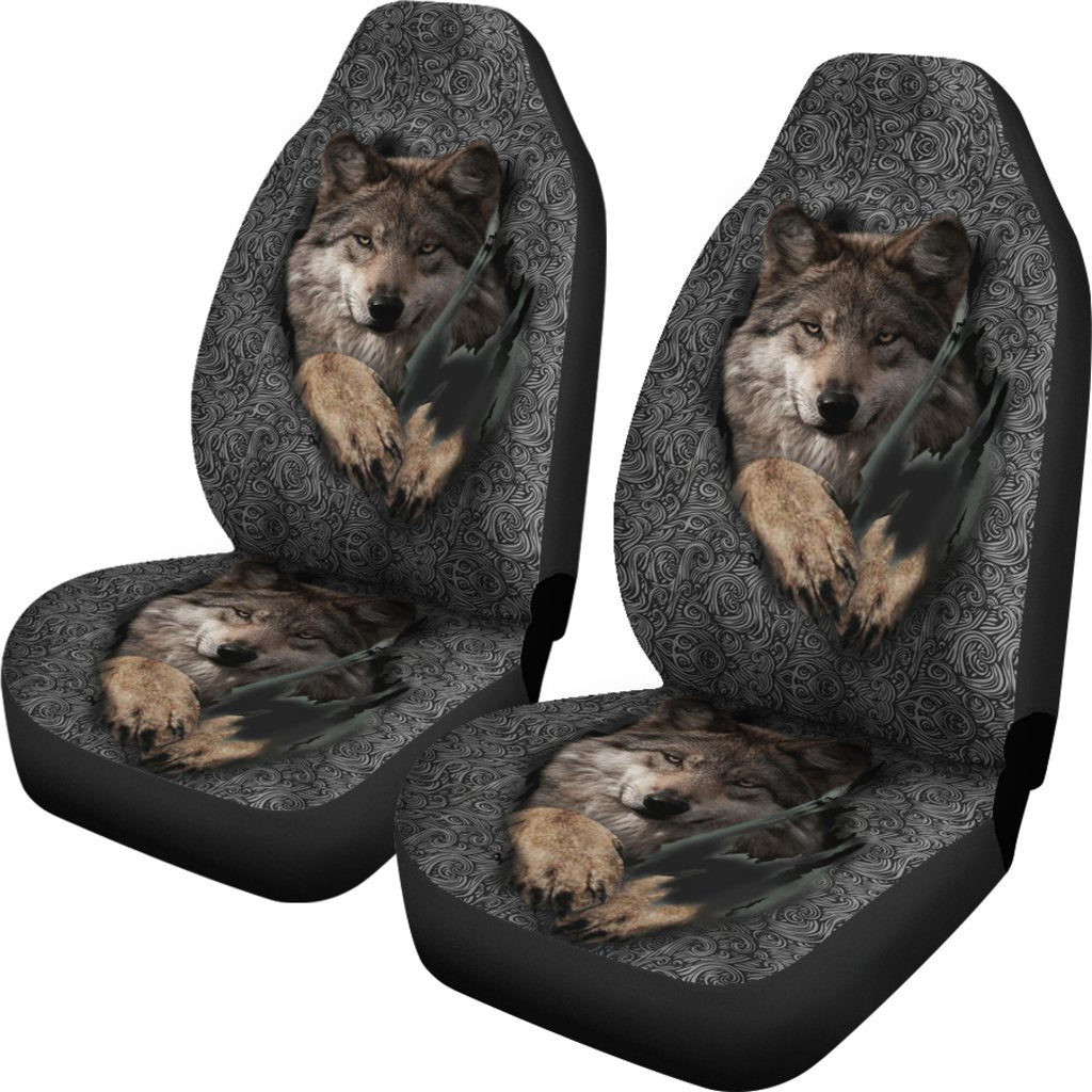 Gray Wolf Jumping Native American Car Seat Covers LT10 - Wonder Print Shop