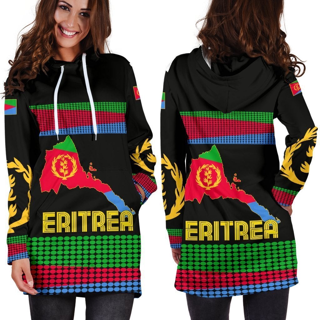 Eritrea Hoodie Dress, Eritrea Flag Round Pattern Women Black - Wonder Print Shop