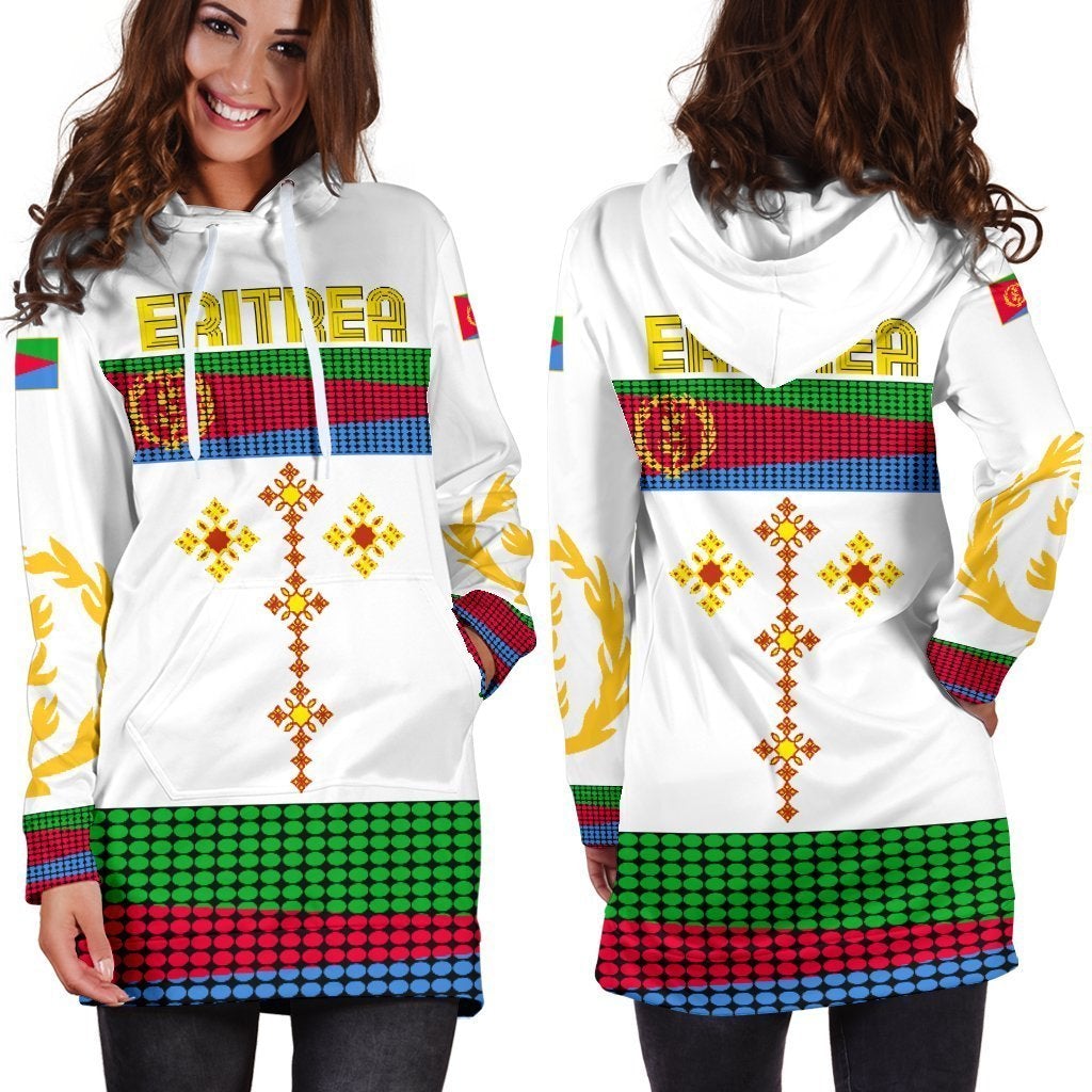 Eritrea Hoodie Dress, Eritrea Flag Round Pattern Women White - Wonder Print Shop