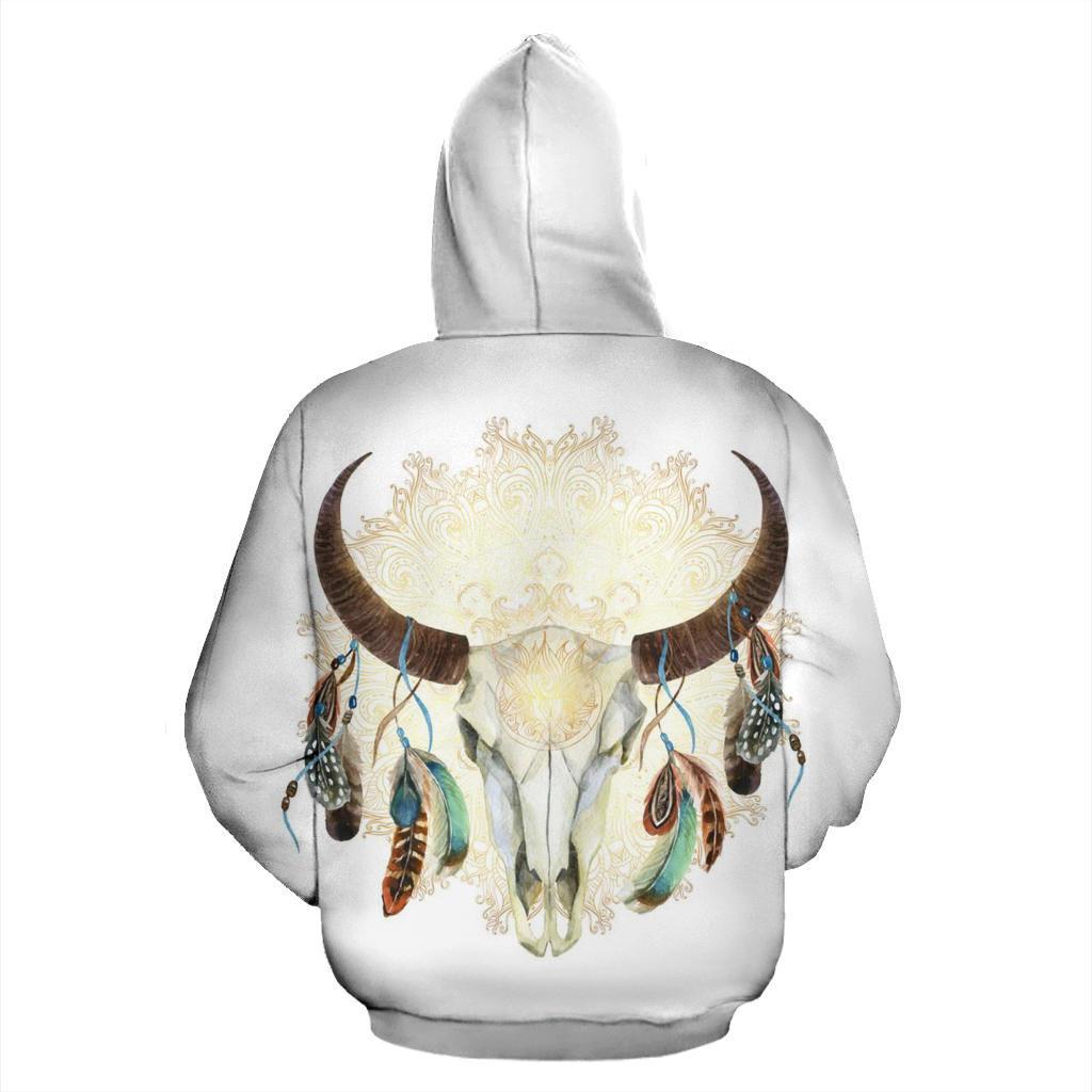 Mandala White Bison Native American All Over Zip Up Hoodie LT10 - Wonder Print Shop