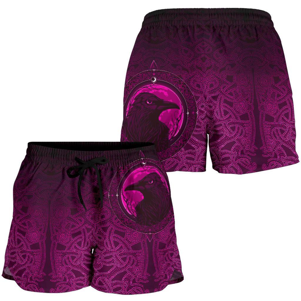 viking-womens-shorts-ethnic-odin-raven-pink
