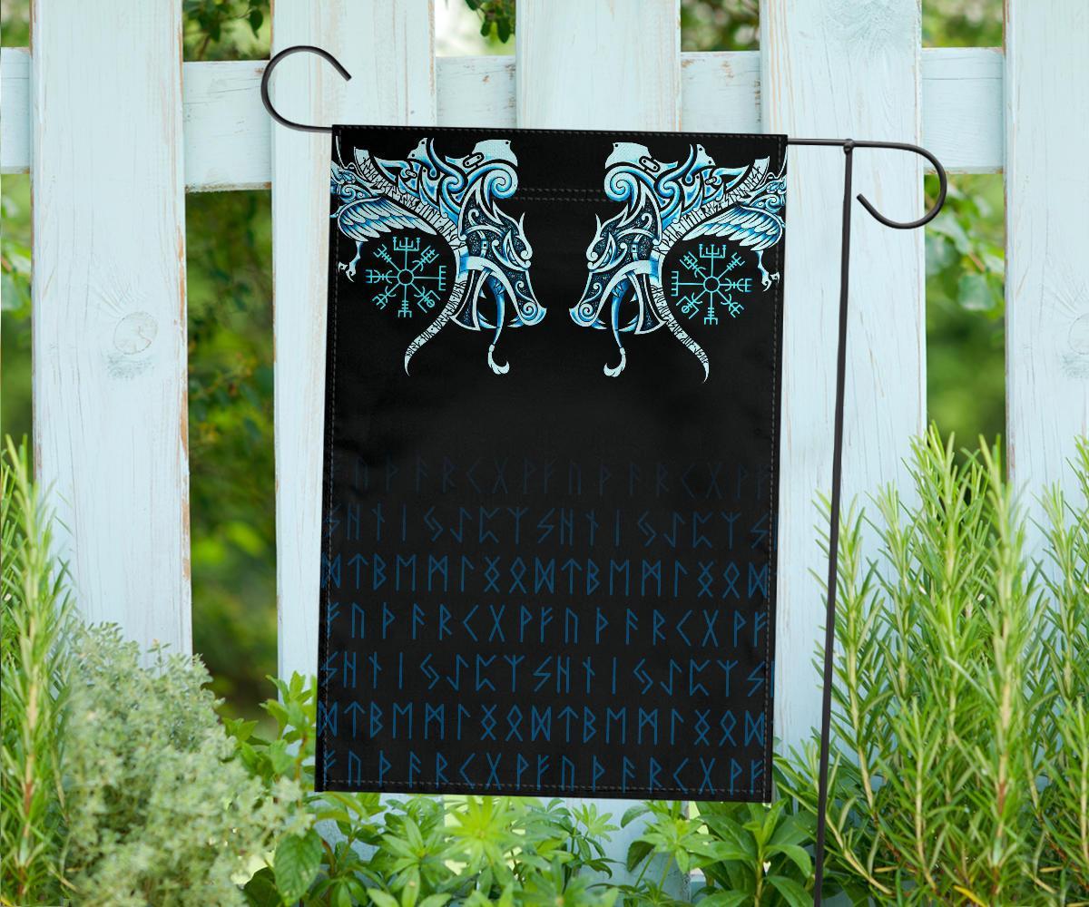 Viking Flag, Fenrir Raven and Vegvisir Tattoo Cyan RLT12 - Wonder Print Shop