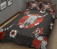 Bison And Red Flowers Native American Quilt Bed Set LT10 - Wonder Print Shop