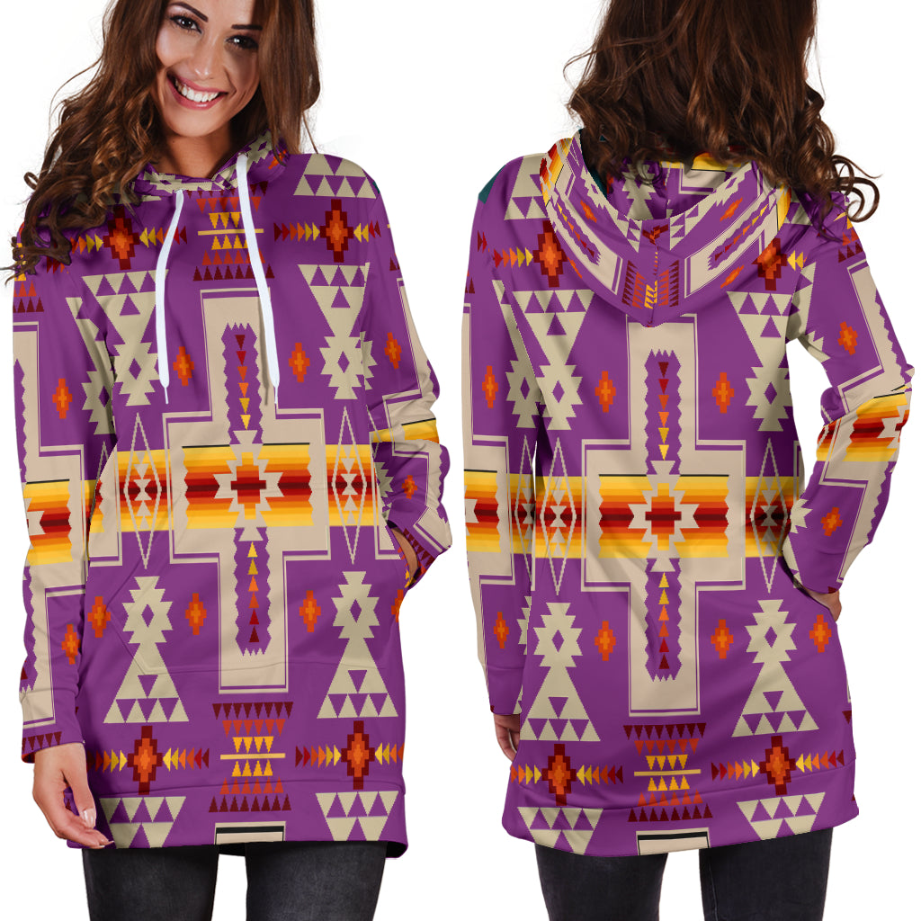 Light Purple Tribe Design Native American Hoodie Dress LT10 - Wonder Print Shop