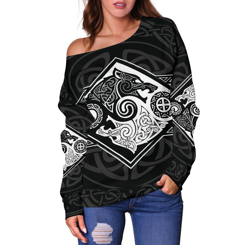 Vikings Off Shoulder Sweater The Wolves, Skoll and Hati RLT12 - Wonder Print Shop
