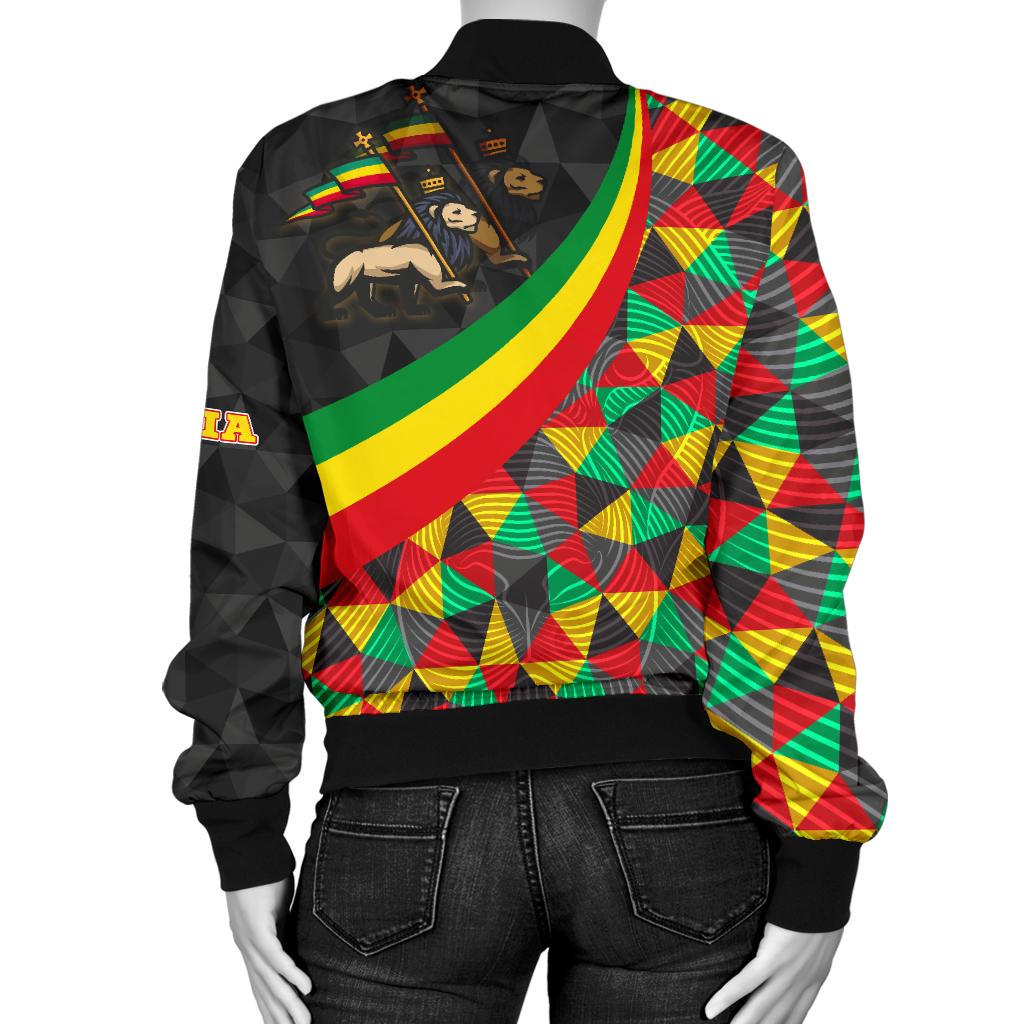 Ethiopia Women's Bomber Jacket - Ethiopia Rasta Lion - Wonder Print Shop