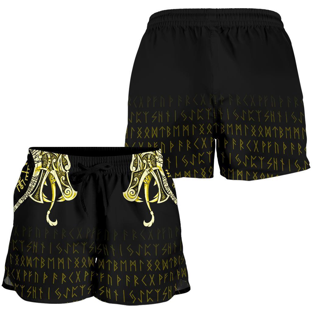 viking-womens-shorts-fenrir-raven-and-vegvisir-tattoo-yellow