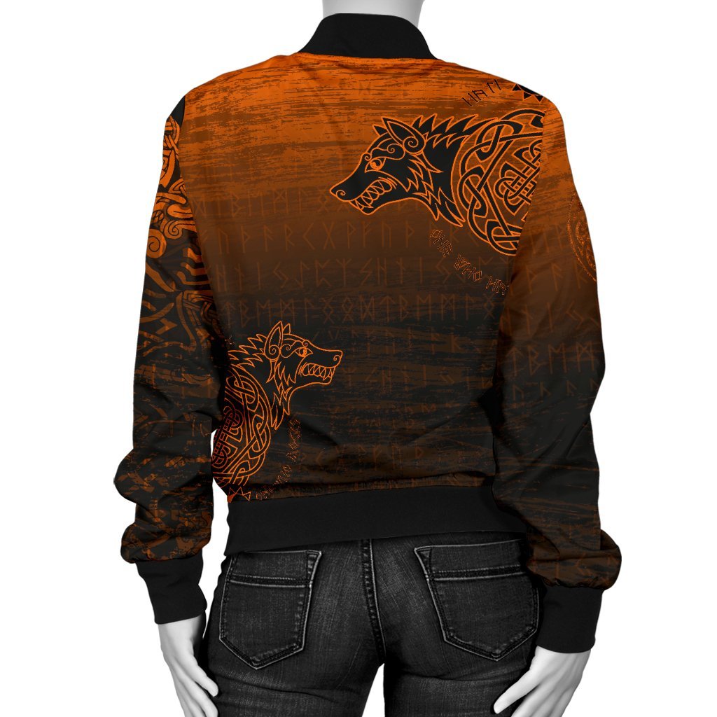 Viking Women's Bomber Jacket, Skoll and Hati Orange RLT12 - Wonder Print Shop