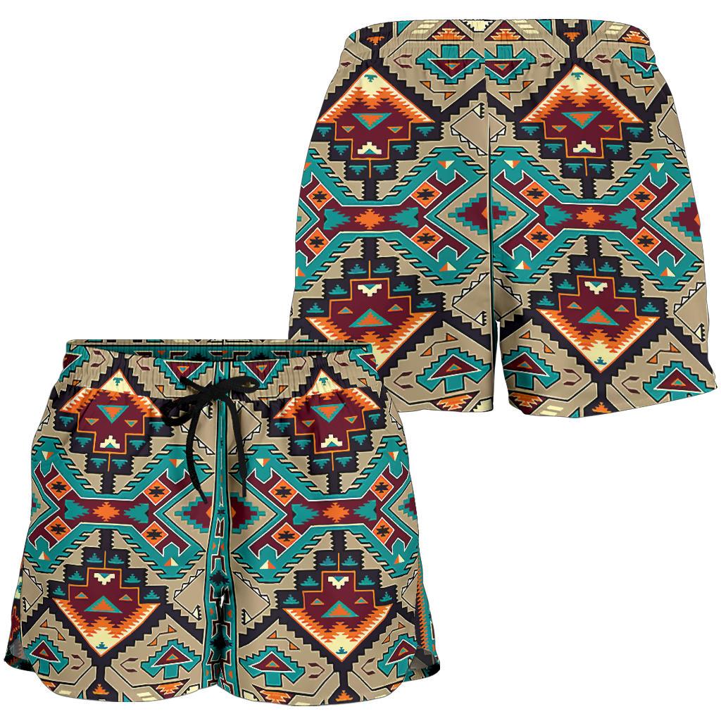 native-american-tribe-blue-pattern-all-over-print-women-shorts