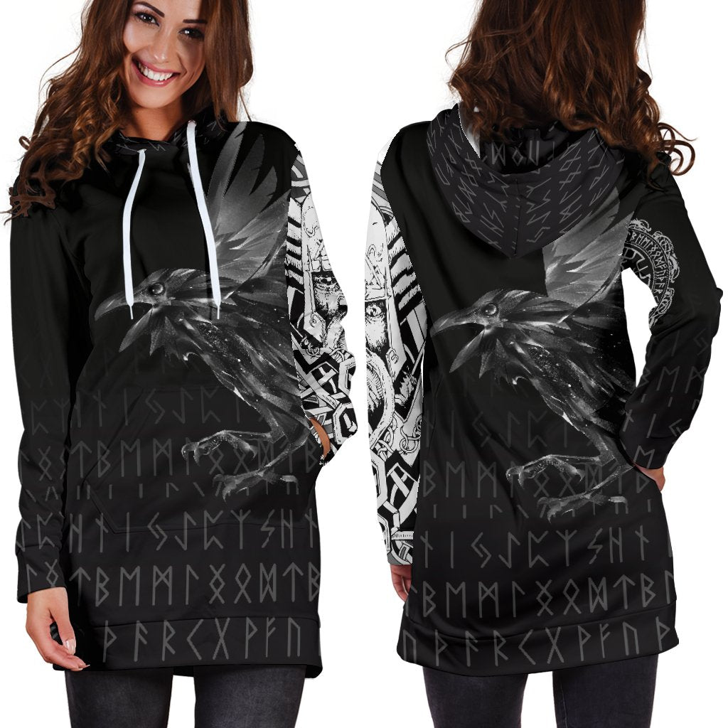 Viking Hoodie Dress The Raven Of Odin Rune RLT12 - Wonder Print Shop