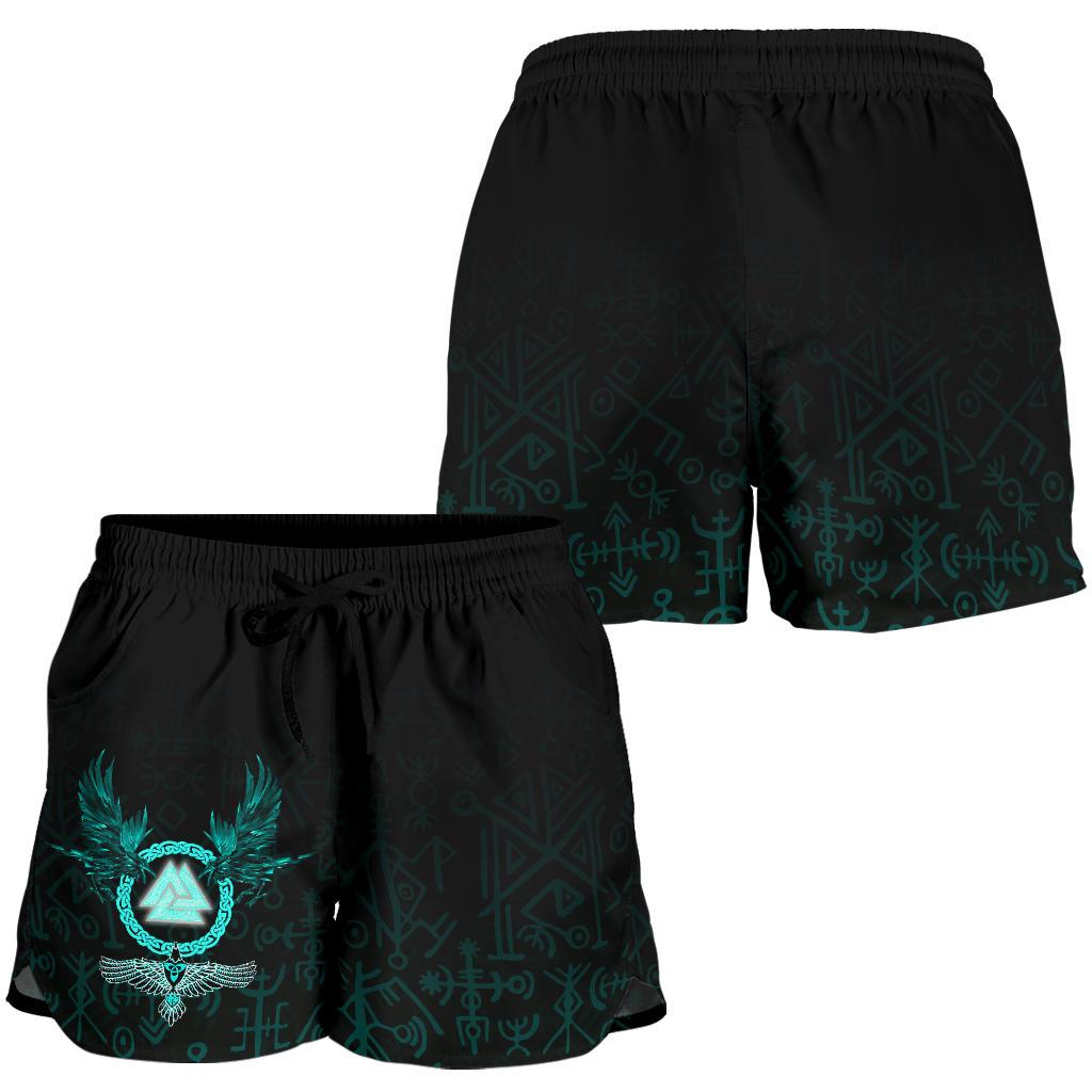 viking-womens-shorts-three-raven-and-valknut-cyan
