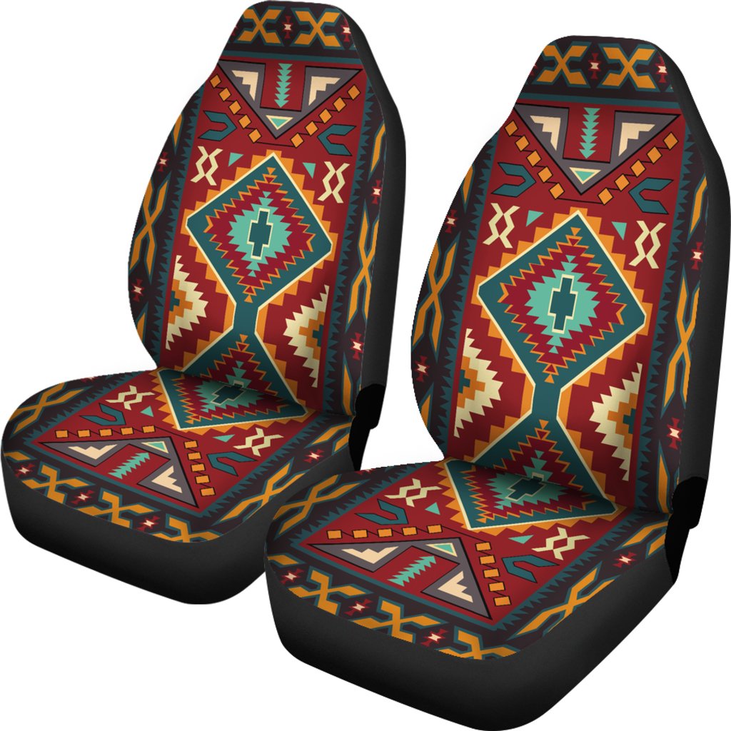 Native Red Yellow Pattern Native American Car Seat Covers LT10 - Wonder Print Shop
