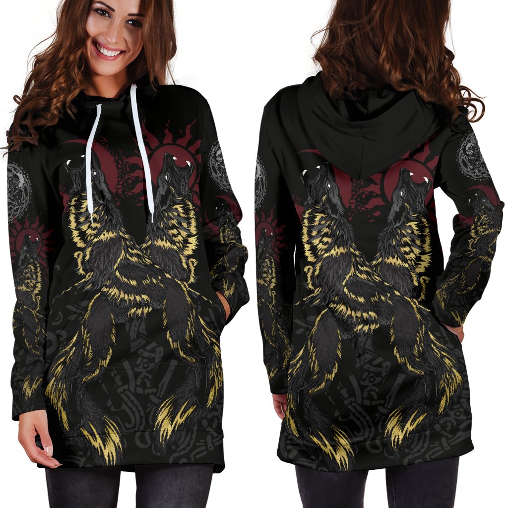 Viking Hoodie Dress The Wolves Skoll and Hati RLT12 - Wonder Print Shop