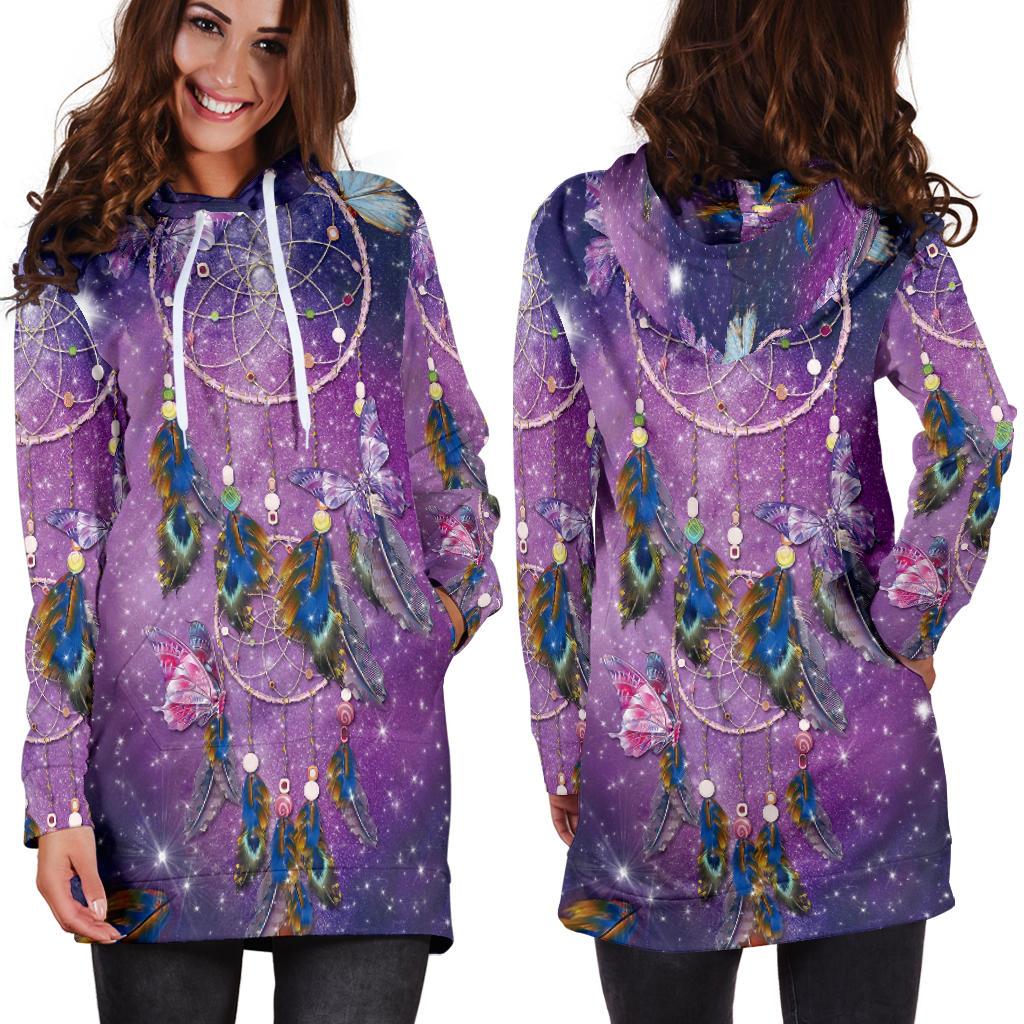 Purple Galaxy Dreamcatcher Native American Hoodie Dress LT10 - Wonder Print Shop