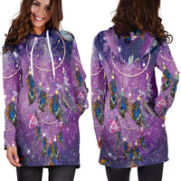 Purple Galaxy Dreamcatcher Native American Hoodie Dress LT10 - Wonder Print Shop
