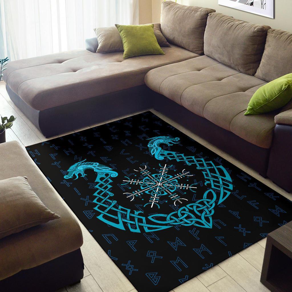 Viking Area Rug, Aegishjalmur Helm Of Awe Blue Edition RLT12 - Wonder Print Shop