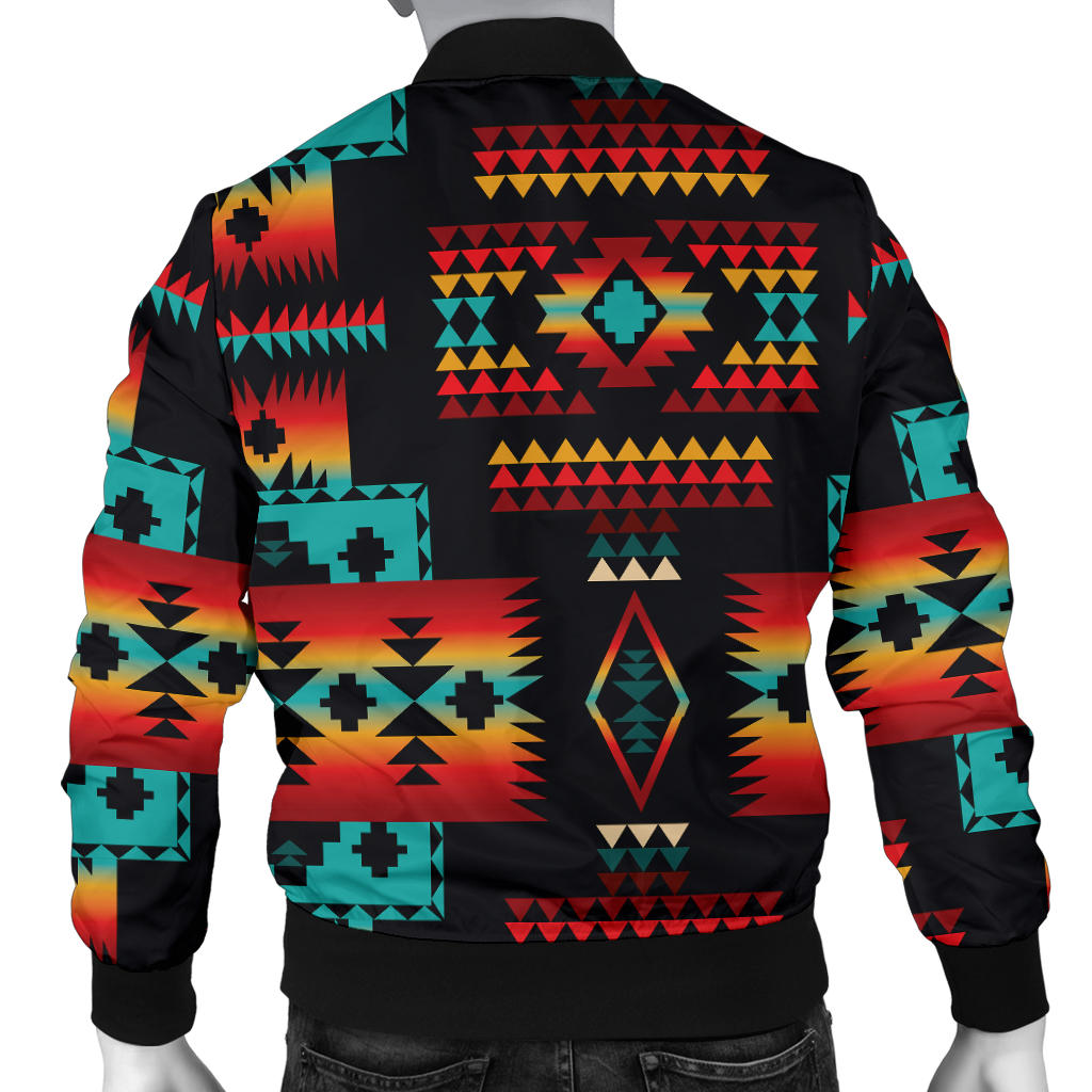 Navy Native Tribes Pattern Native American Bomber Jacket LT10 - Wonder Print Shop