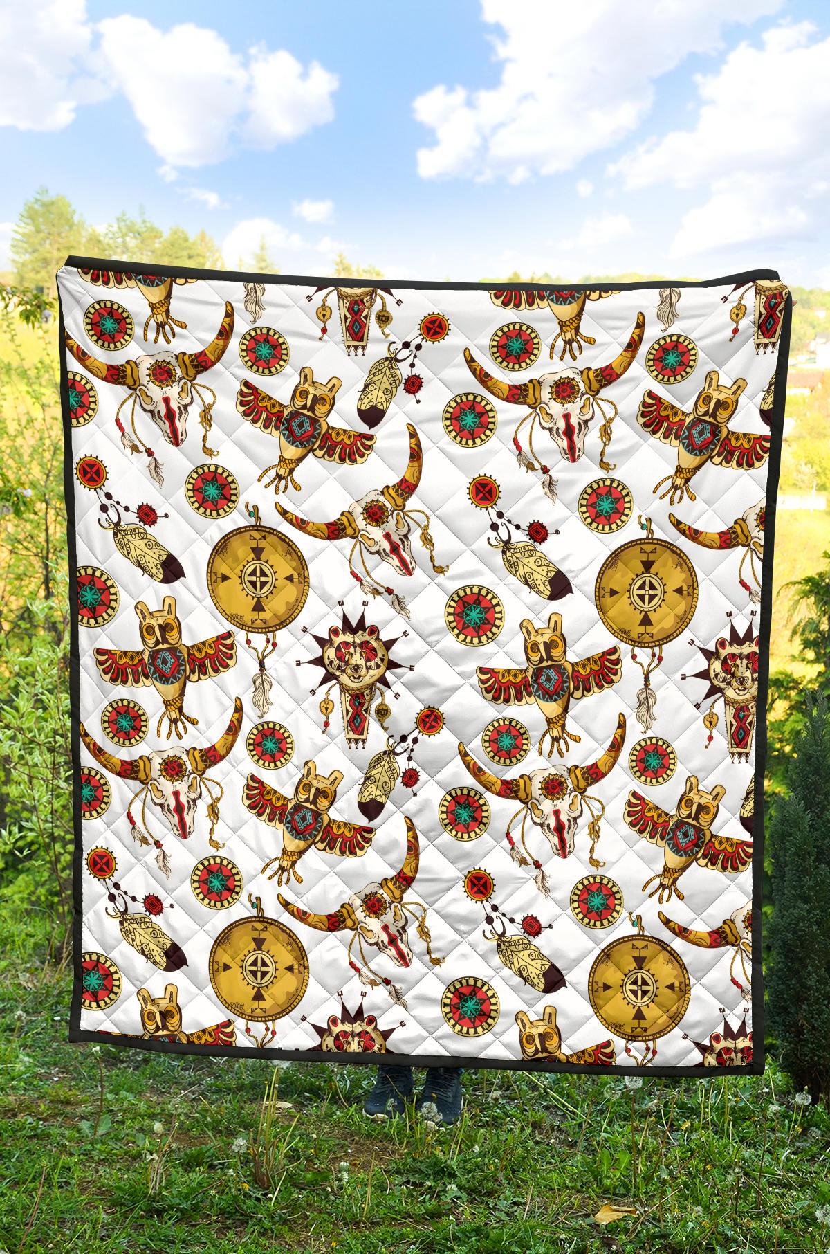 Bison Owl Feather Native American Totems Premium Quilt LT10 - Wonder Print Shop
