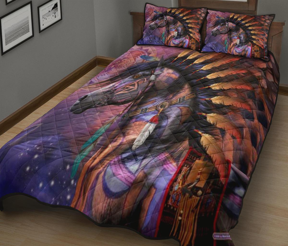 Horse Tribe Purple Native American Quilt Bed Set LT10 - Wonder Print Shop