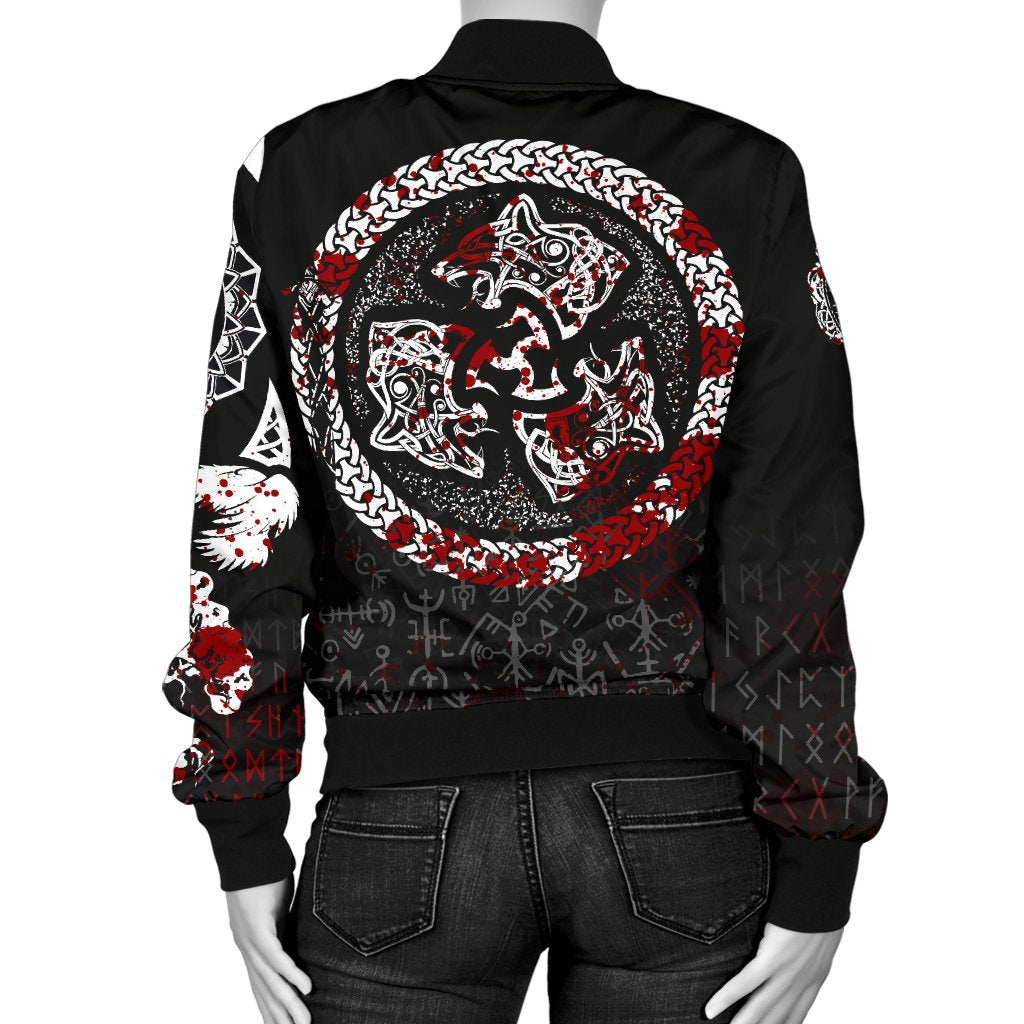 Viking Women's Bomber Jacket - Fierce Blood Wolf Symbol Of A Viking Nordic RLT12 - Wonder Print Shop