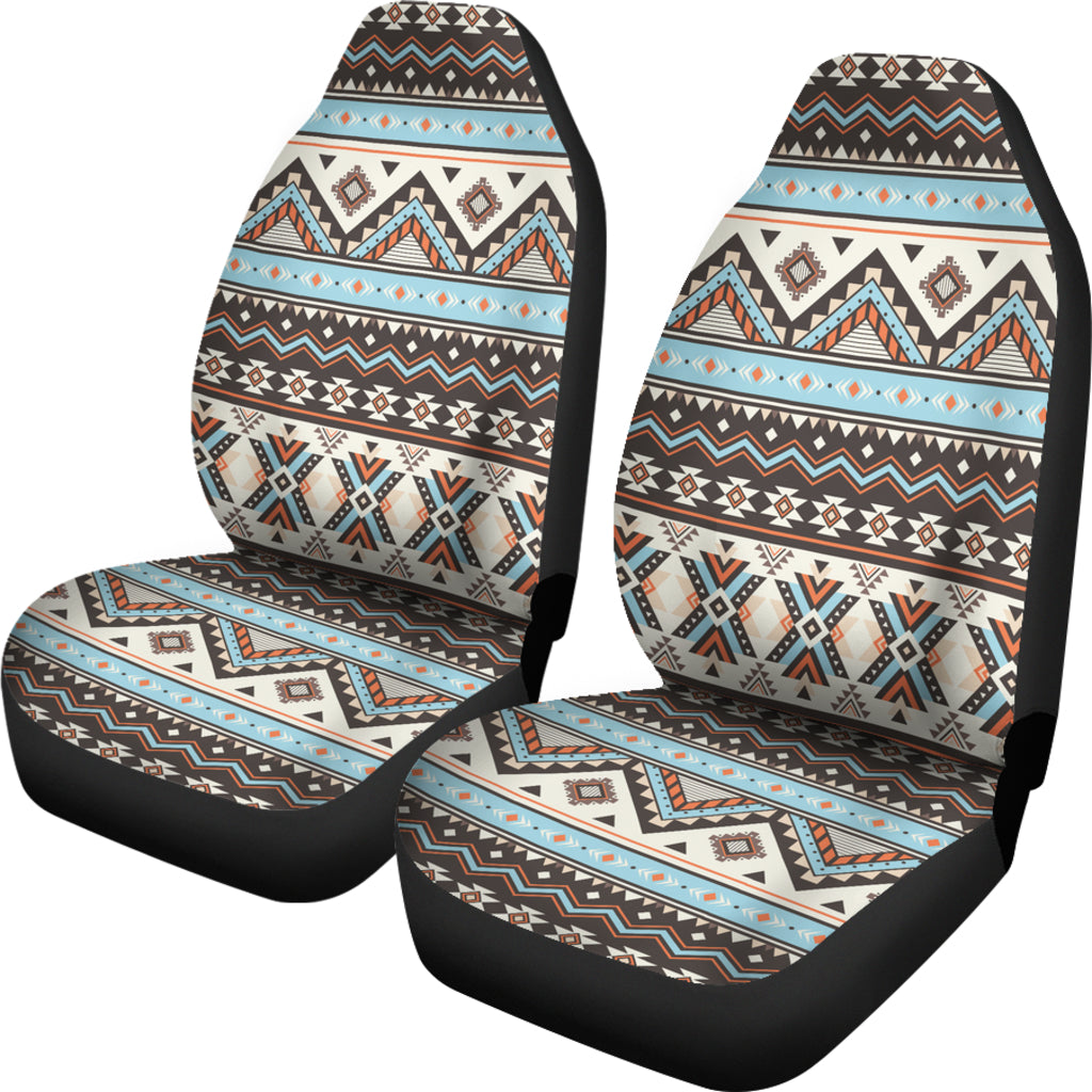 Colorful tribal striped seamless car seat covers with headrest panels and seat cushion